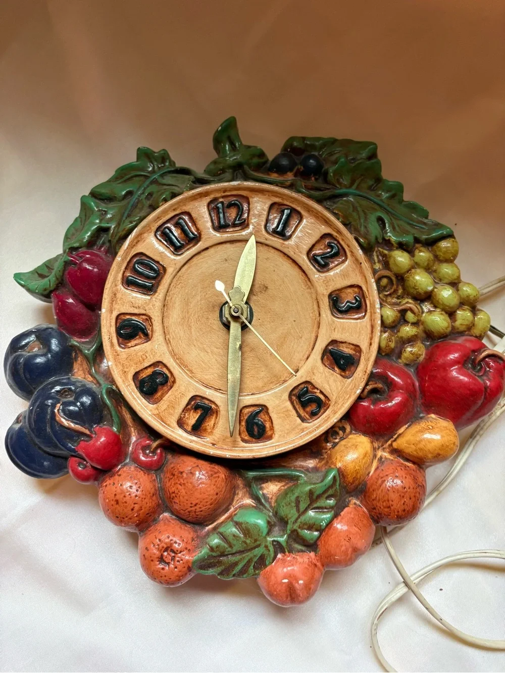 Vintage 1973 Ceramic Fruit Wall Clock